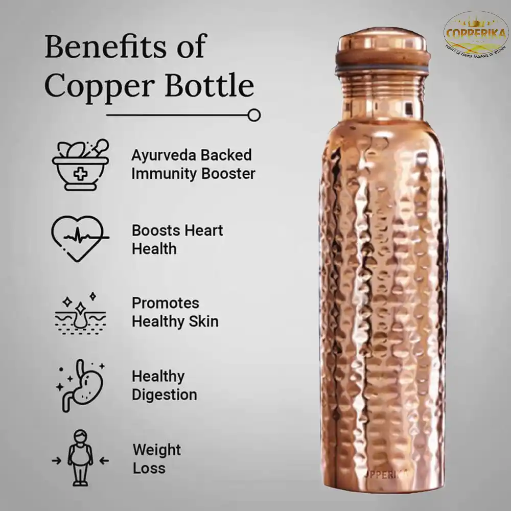 Hammered Polish Copper Water Bottle