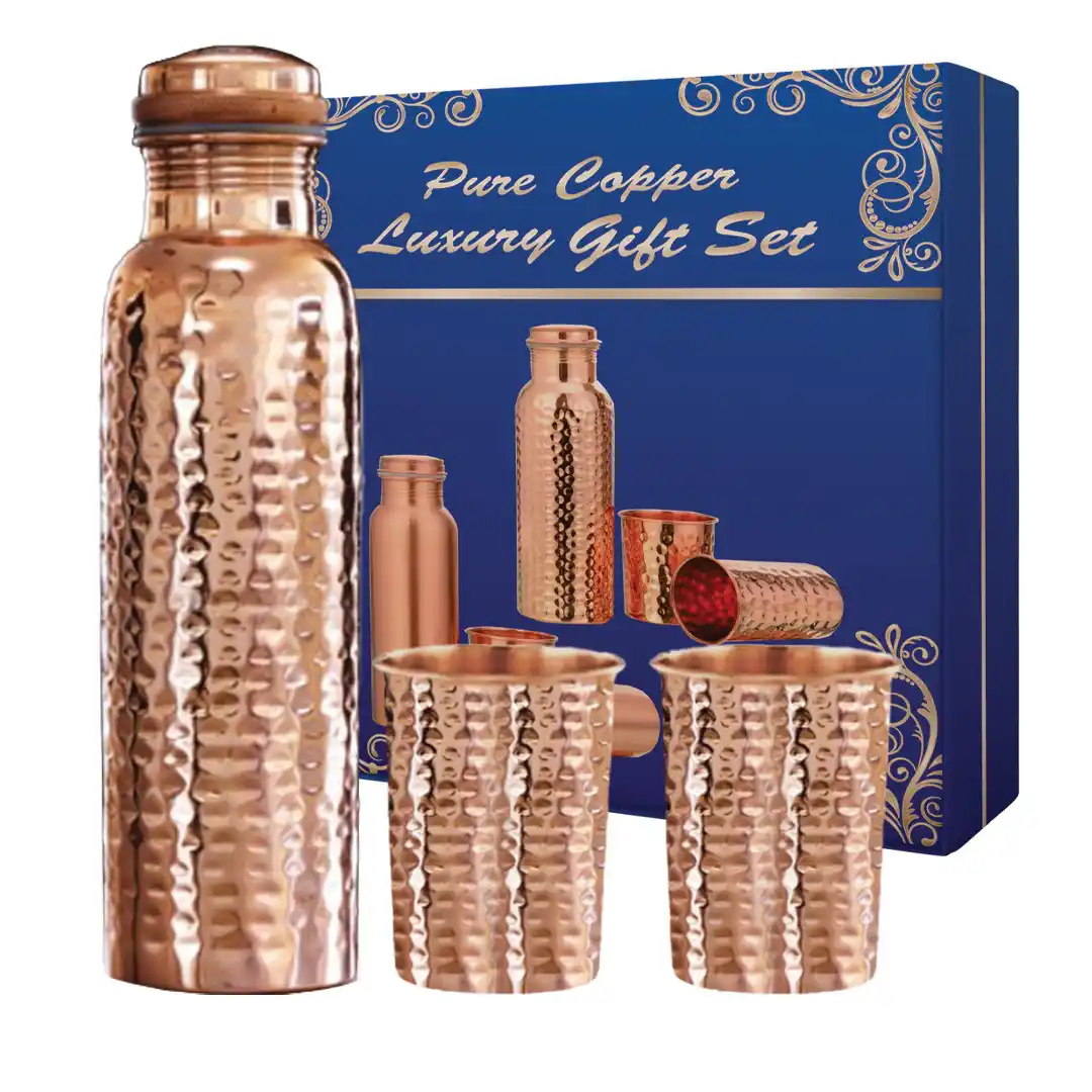 Hammered Copper Bottle Gift Set