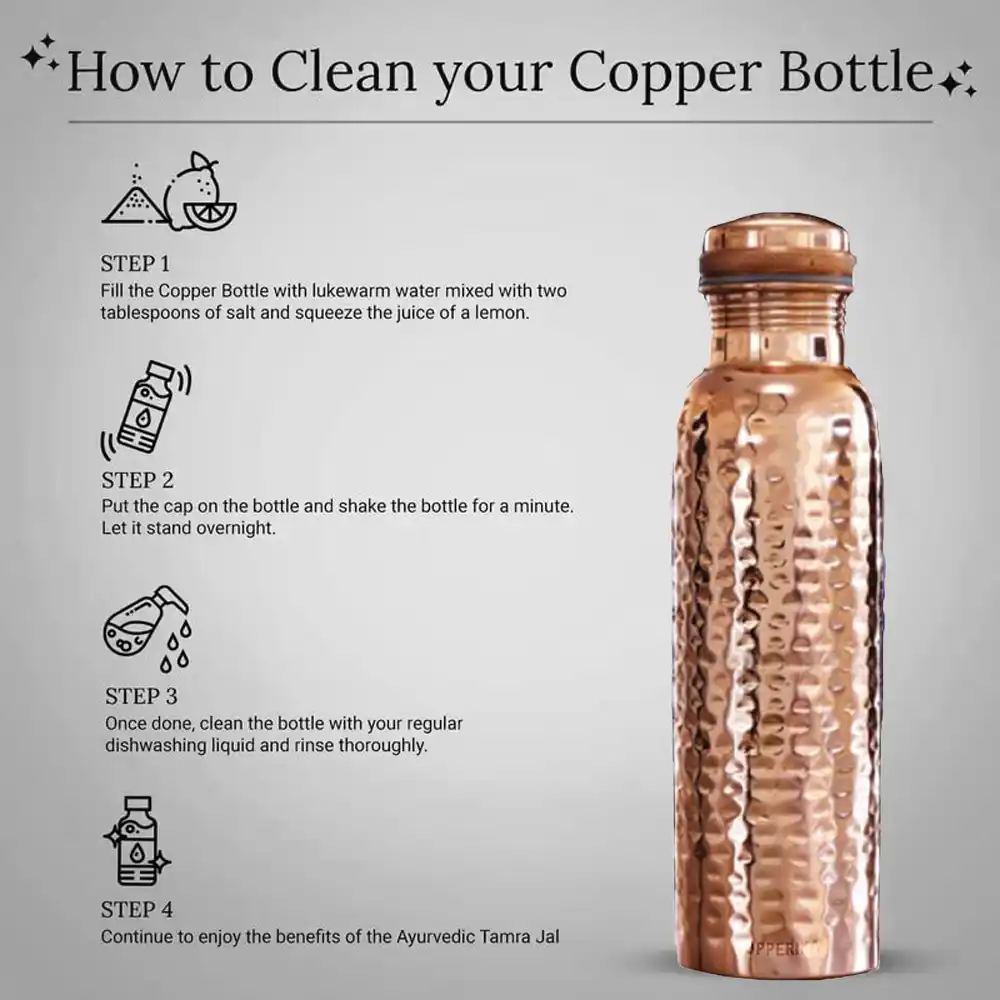 Hammered Polish Copper Water Bottle